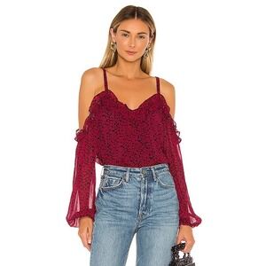 Karina Grimaldi nwt Leopard Print Silk Viscose Ruffle Cold Shoulder Blouse S